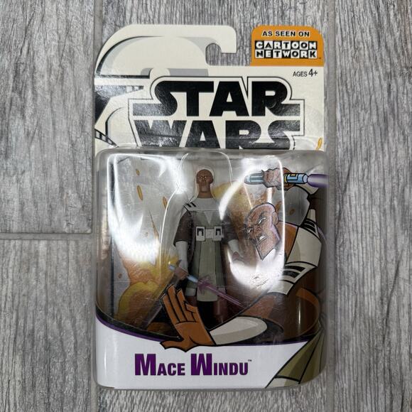 Hasbro Other - Star Wars Clone Wars Mace Windu Cartoon Network Action Figure Hasbro 2003 New